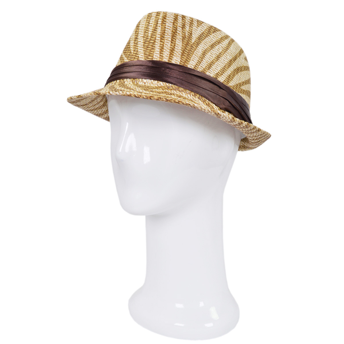 NWT One of a Kind Handcrafted Thick Nap Wool Zebra Print Fedora with Ribbon Band Light Brown Zebra Print Ribbon Band Fedora Straw Hat | eBay main image 2