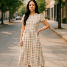 AUW dress Xslim fit Medium (C30)/sheer mesh knit mango plaid shell/lining