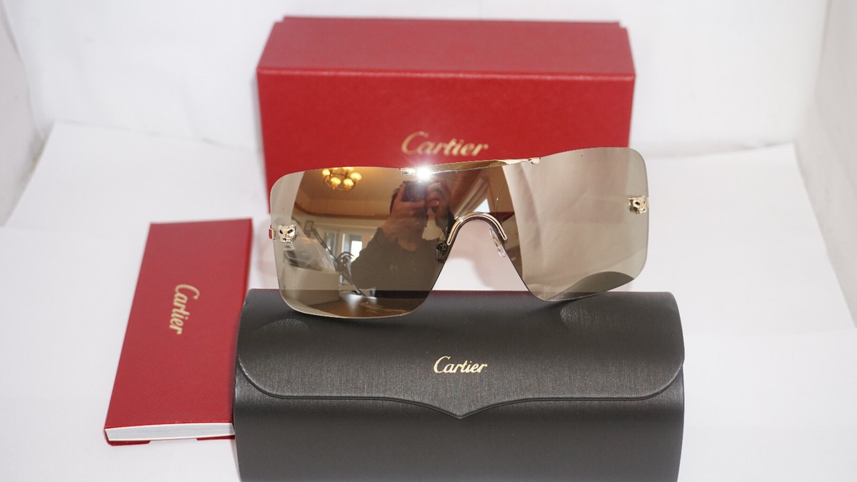 CARTIER New Sunglasses Shield Gold Gold White C0023S 002 99
