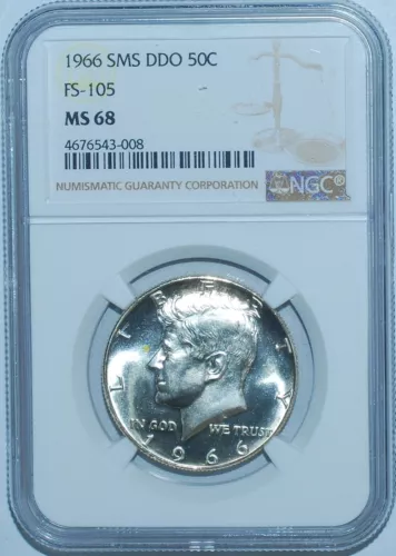 1966 NGC MS68 FS-105 DDO Doubled Die Obverse SMS Kennedy Half Dollar