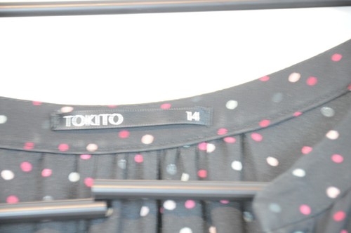 Tokito Dress Womens 14 Shift Black Polka dot Long Sleeve Pockets Stretch Waist - Picture 9 of 14