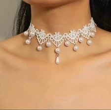 Women's Fashion Jewelry White Boho Gothic Lace Collar Statement Necklace 400