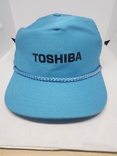 VINTAGE Trucker Hat Cap Snap Back Green Blue Toshiba Electronics Rope Mens