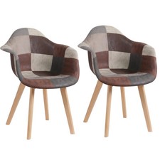 Set di 2 Sedia Poltrona Patchwork Design Nordico Salotto Cucina Studio Marrone