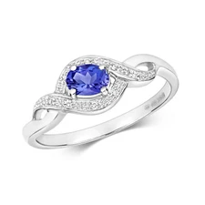 9ct White Gold Tanzanite and Diamond Cluster Style Ring, Sizes J to Q (435)