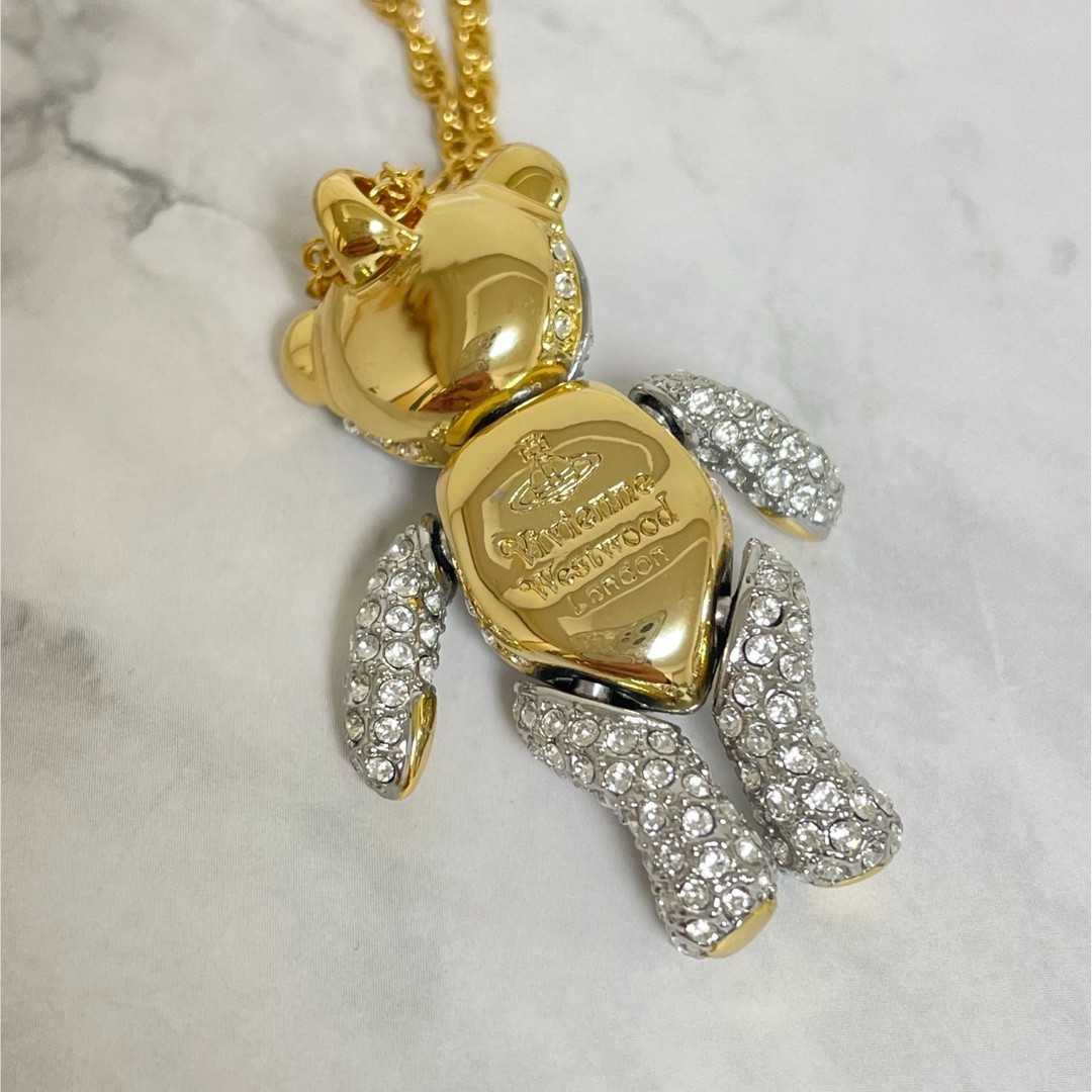 Authentic Vivienne Westwood Teddy Bear Necklace Gold Crystal Orb
