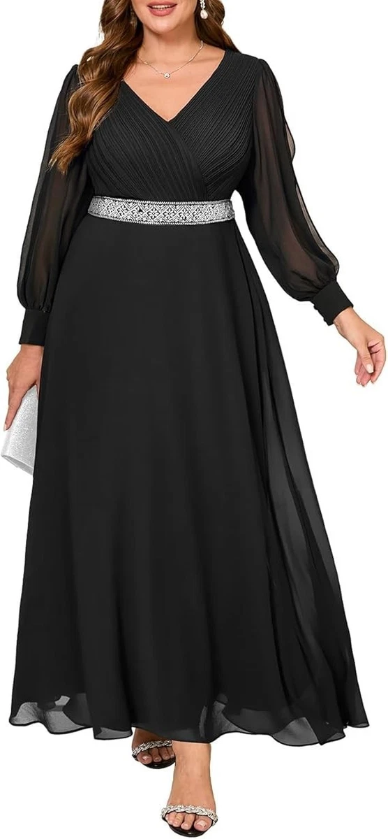 Chiffon Long Party/Cocktail Long Sleeve Plus Size Dresses for Women for  sale | eBay
