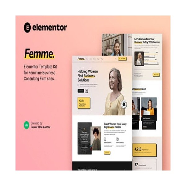 ⭐ Femme – Feminine Business Consulting Elementor Template Kit ✅ GPL - Multi-s...
