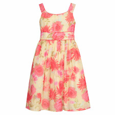 Bonnie Jean Girls Floral Chiffon Dress Size 10 Pink Yellow Bow Back Lined