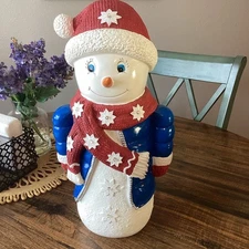 Plow & Hearth Large Resin LED Timer Shorty Snowman NEW Indoor Outdoor