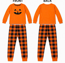 Kids Halloween Jack-o'-Lantern 2-Piece Pajama Set Long Sleeve Plaid Pants 10