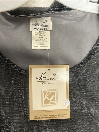 Blusa Kathie Lee Plateada Brillante Metálica Para Mujer Talla 22/24 Fiesta Vacaciones Brillante - Imagen 10 de 11
