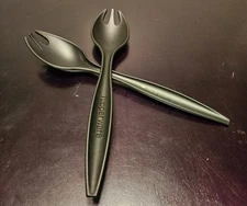 Tupperware Salad Serving Set Tongs Set of 2 Black Sporks Forks Spoons Utensils