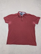 Tommy Hilfiger Polo Shirt Mens Large Red Custom Fit Short Sleeve Pique Casual