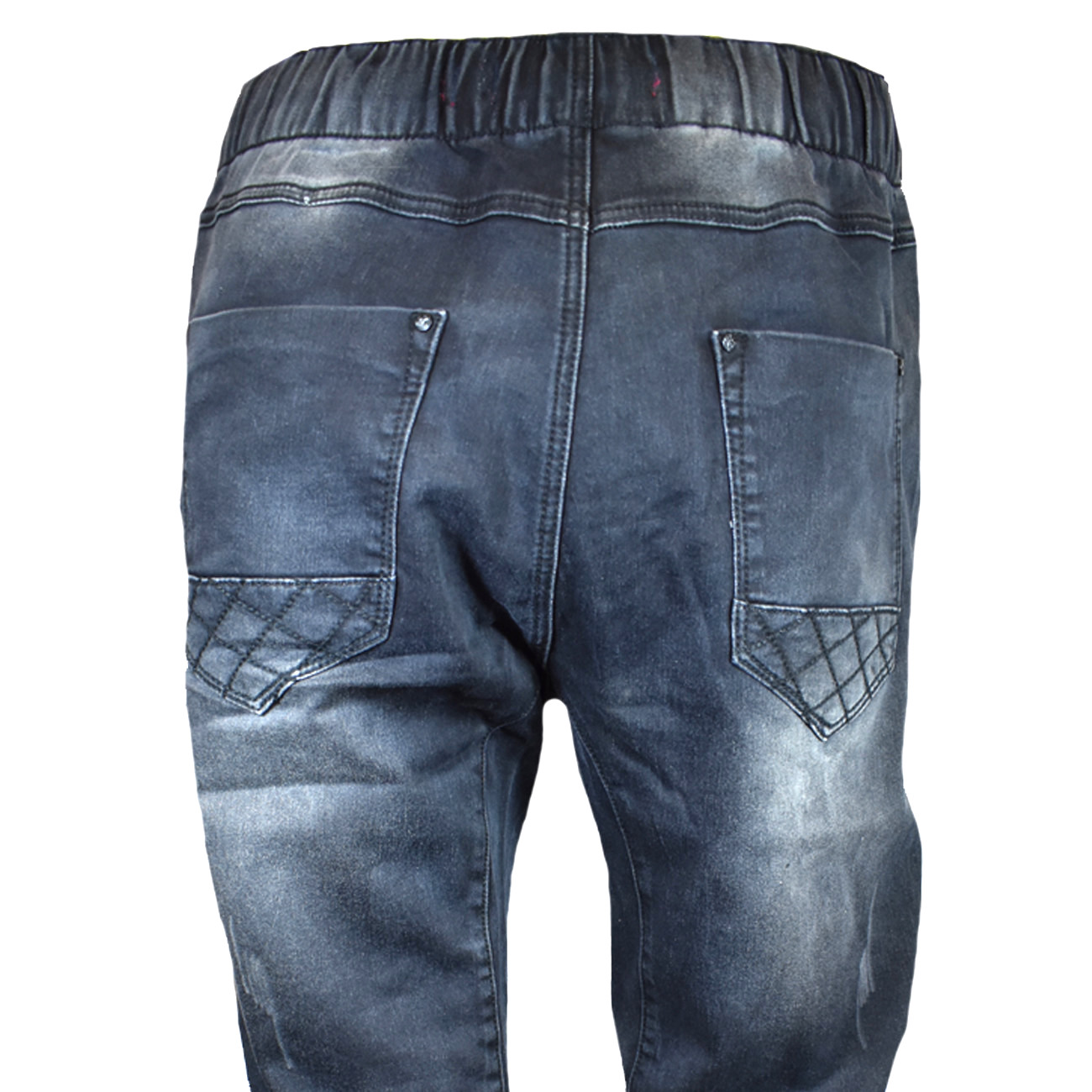 S Joggers -stressed Black Denim Elastic Cuffs Stretch -a/ Je