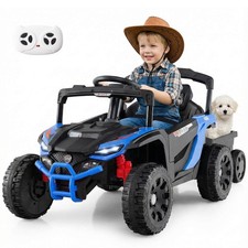 12V Kids Ride On UTV w/Detachable Trailer, Remote Control, 3 Speeds, LED Lights
