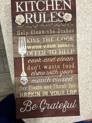 Hanging Kitchen Rules Wood Decor Sign, Rustic Kitchen Wooden Signs, Printed Wood