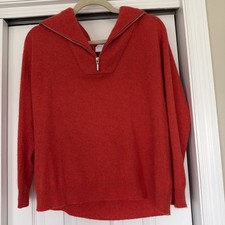 Brodie Fine Cashmere Orange Quarter Zip Pull Over Shawl Collar Sweater Sz M