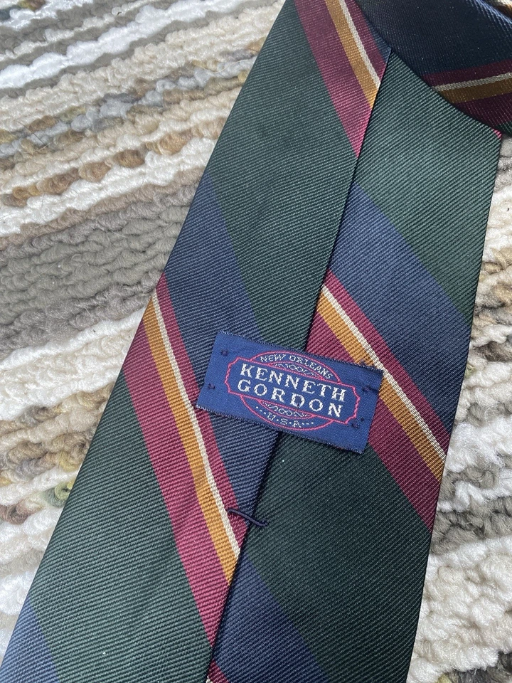 Corbata Kenneth Gordon Para Hombre Regimiento Rayas Verde Azul Marino Borgoña Clásica EE. UU. ( Foto 2 de 4