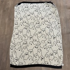 Ghost Party Throw Blanket Black White Halloween Friendly Ghosts Preowned 52x72 "