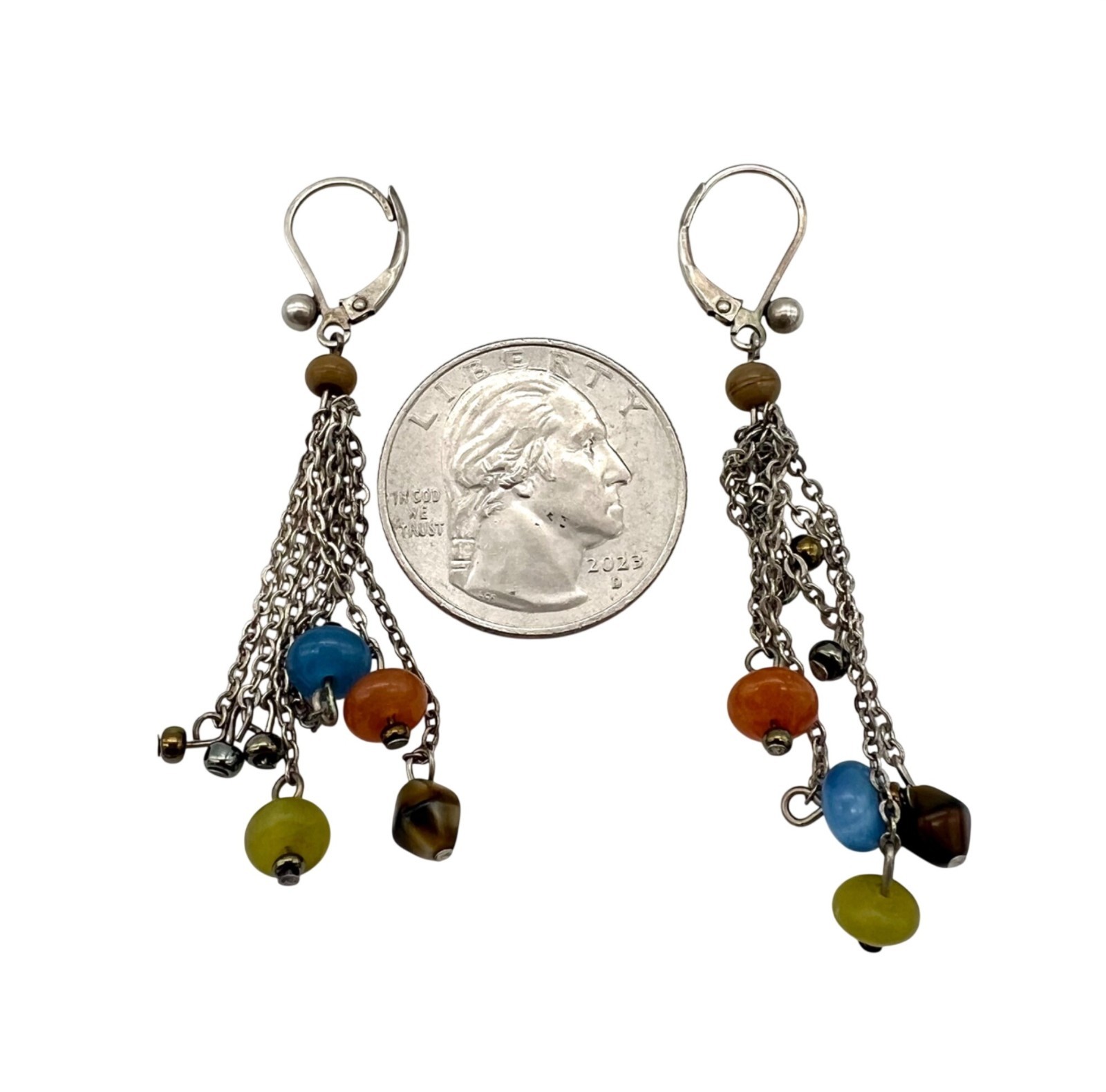 Sterling Silver Multicolor Beaded Dangle Earrings… - image 5