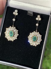 18 Ct Gold Diamond Natural Emerald Old Cut Incredible Drop Dangly Earrings ￼￼