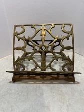 Vintage Solid Brass Book Stand Holder Easel Adjustable & Folding