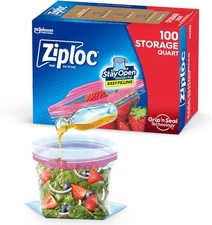 Ziploc Quart Food Storage Bags, Stay Open Design with 100 Count, Clear 