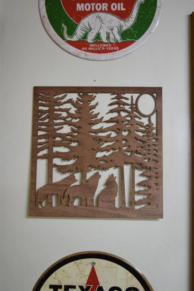 Wood Laser Cut 3 Wolves Howling Nature Decor Sign - Rustic Wall Art Wolf - Image 3 of 4