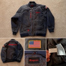 Snap-on Insulated Work Jacket XXL Gray Canvas Full Zip USA Flag Heavy Duty