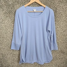 Chicos Top Womens 1 US Medium Blue Scoop Neck Ribbed Knit Casual Ladies Casual