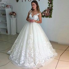 Elegant A-Line Wedding Dresses V-Neck Sleeveless Lace Appliques Bridal Gowns
