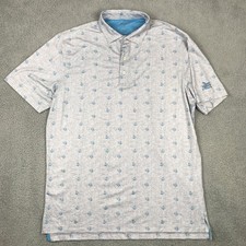 Johnnie-O Polo Shirt Mens Size Large Gray Golf Flag Print Short Sleeve UPF 50