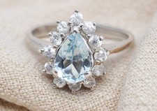 Vintage Blue Topaz Cubic Zirconia Sterling Silver Ring - Size 7.75