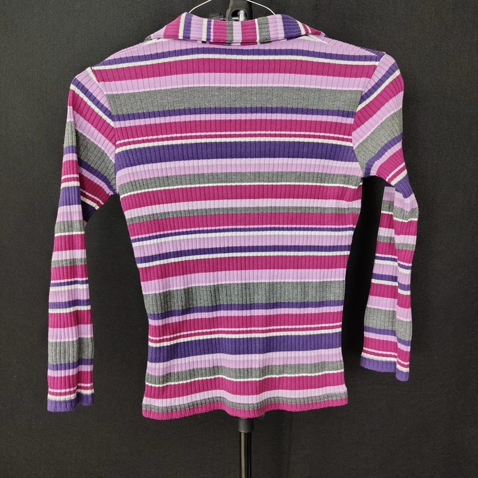 Camisa Polo Vintage Energie Para Mujer Y2K Rayas Talla L Púrpura Manga Larga Retro Foto 4 de 4