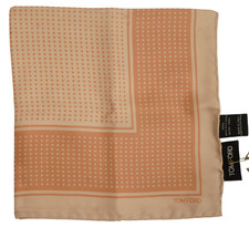 NWT TOM FORD Peach w Tonal Polka Dot Silk Pocket Square Italy 16"