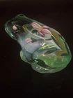 Fenton Art Glass Green Glass Frog With Hard-painted Irises Pre-owned Pristine