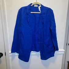 Chico  s Linen Blazer Jacket Blue Longline Open Front Travel Workwear 2 L