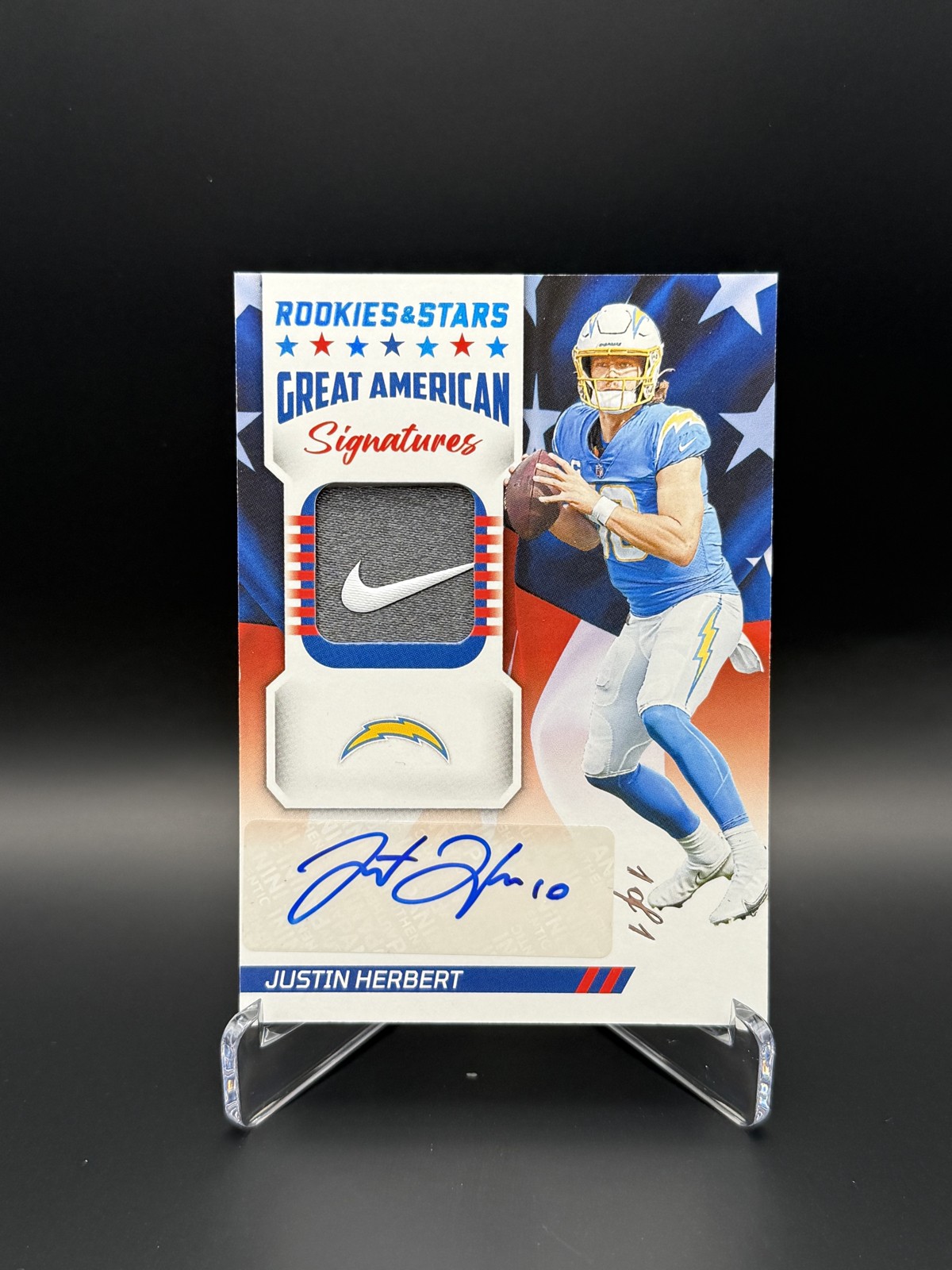 2022 Panini Rookies & Stars 1 Of 1 NIKE Patch Game Worn Justin Herbert AUTO