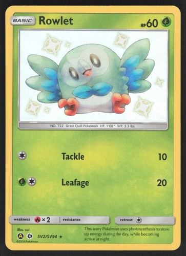Rowlet SV2/SV94 NM Hidden Fates: Shiny Vault Pokemon Card