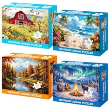 4-Pack 100 Piece Jigsaw Puzzles Large Piece Seniors Adults Nature