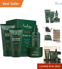 Beard Care Kit Men Organic Shea Oil Balm Conditioner Wash Gift Set