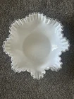 Vintage Milk Glass Ruffled Edge Bowl White Scalloped Decorative Serving 11"