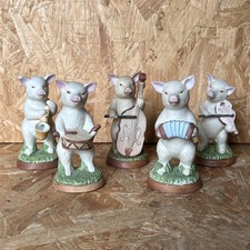 5 x Rare Vintage Sitzendorf German Porcelain Pig Band - Drum, Cello, Violin 10cm