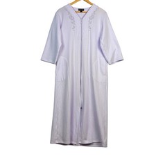 Miss Elaine Women Zip Cotton Grandma Robe Housecoat Sz M Lilac Floral Cottage