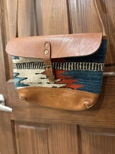 WILL Leather Goods Wool & Leather Crossbody Saddle Bag Purse