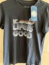 NWT! LIFE IS GOOD Women's Crusher Short Sleeve HELLO SUN SHINE Size MED T-Shirt