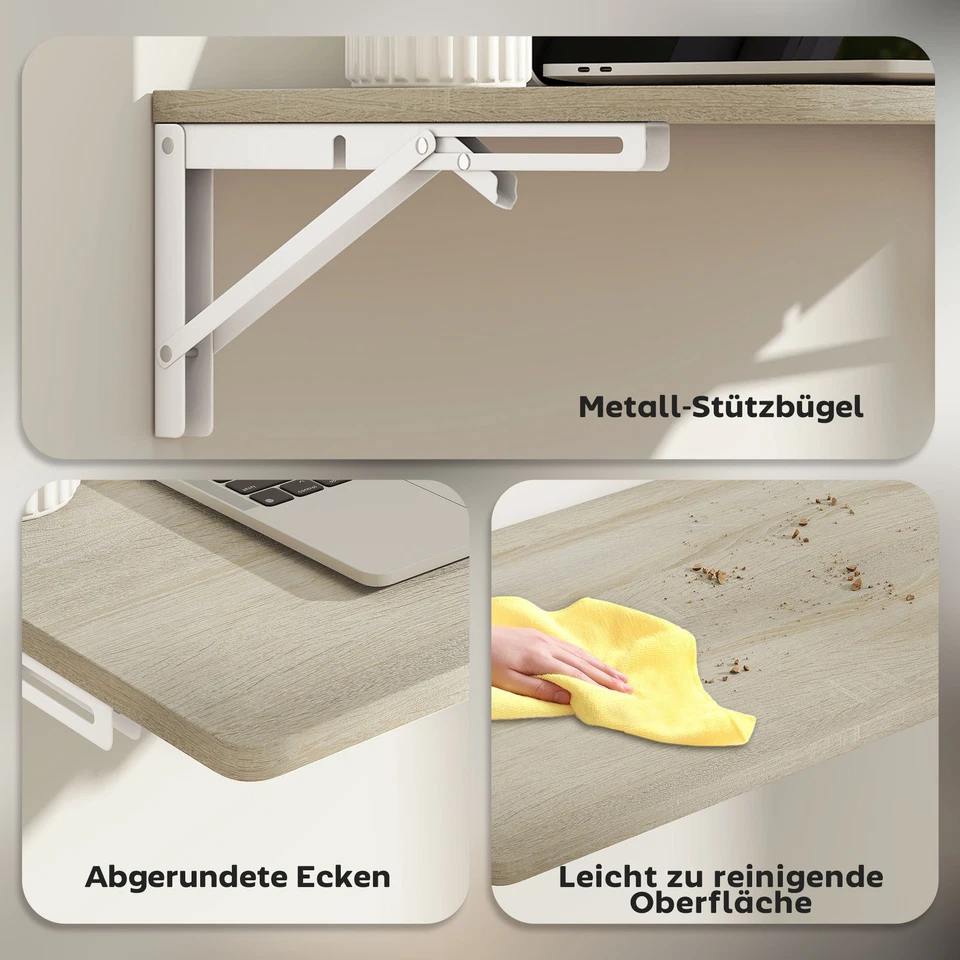 Wandklapptisch, 60x40 cm Klapptisch, Platzsparender Schwimmender Schreibtisch mi - Bild 4 von 4