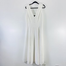 Banana Republic Dress Womens 10 Tall Off White Fit & Flare Linen Blend Midi New