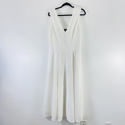 Banana Republic Dress Womens 10 Tall Off White Fit & Flare Linen Blend Midi New